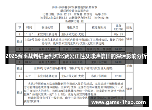 2025赛季裁判错漏判对比赛公正性及球迷信任的深远影响分析